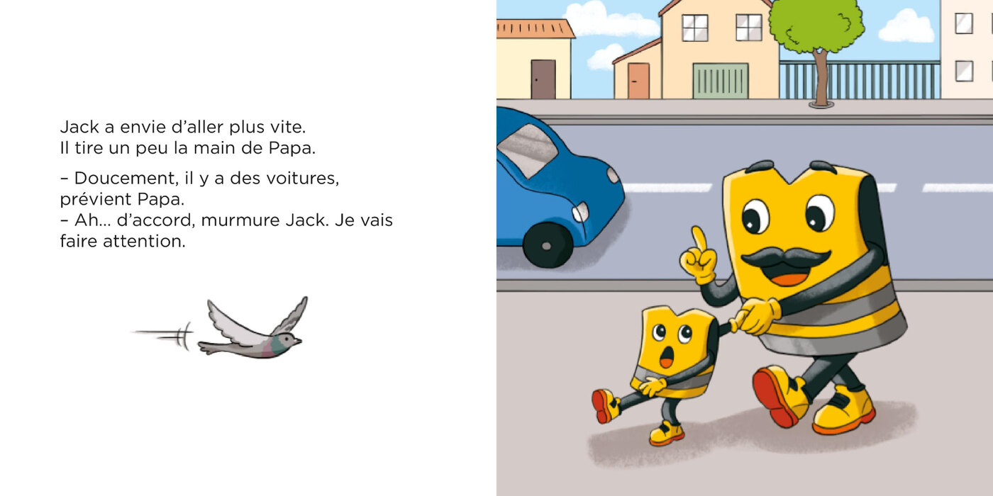 Safety Jack et Papa Jack au bord d'un passage piéton